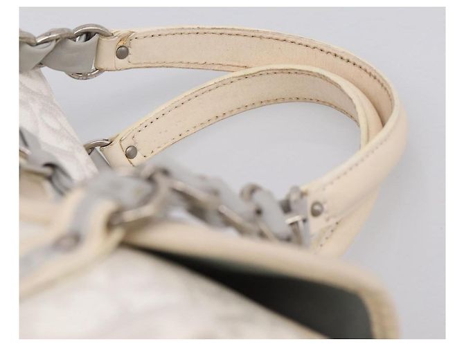 Borsa a Mano Christian Dior Trotter Canvas Romantic PVC Bianco Argento Auth 197513V - vista 8