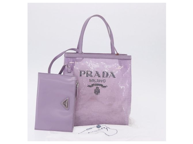 Borsa a mano PRADA Mesh Sequins Purple Silver Auth mr2840 Argento Porpora - vista 12