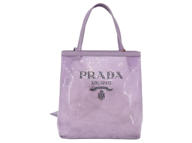 Borsa a mano PRADA Mesh Sequins Purple Silver Auth mr2840 Argento Porpora - vista 13
