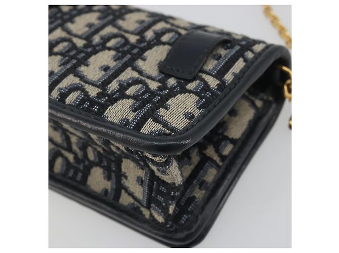Borsa a tracolla con catena Christian Dior Trotter Canvas Navy Gold Auth 196933M D'oro Blu navy - vista 16