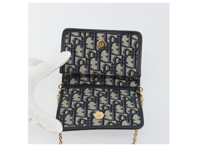 Borsa a tracolla con catena Christian Dior Trotter Canvas Navy Gold Auth 196933M D'oro Blu navy - vista 19
