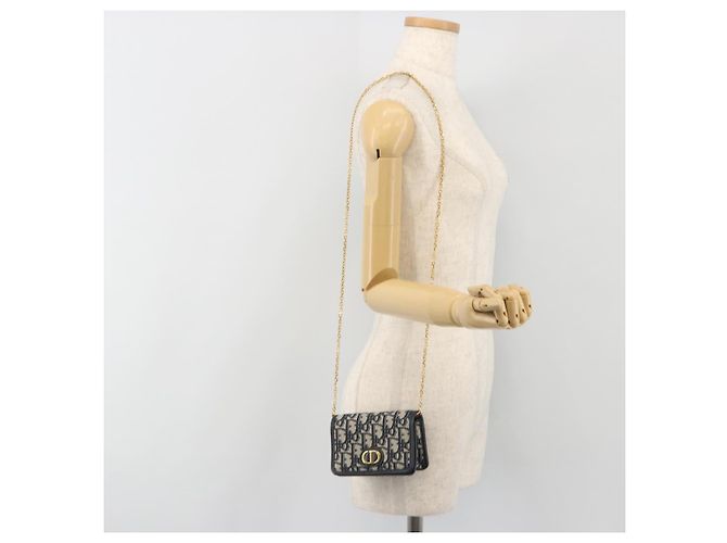 Borsa a tracolla con catena Christian Dior Trotter Canvas Navy Gold Auth 196933M D'oro Blu navy - vista 25
