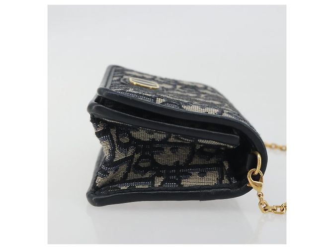 Borsa a tracolla con catena Christian Dior Trotter Canvas Navy Gold Auth 196933M D'oro Blu navy - vista 3