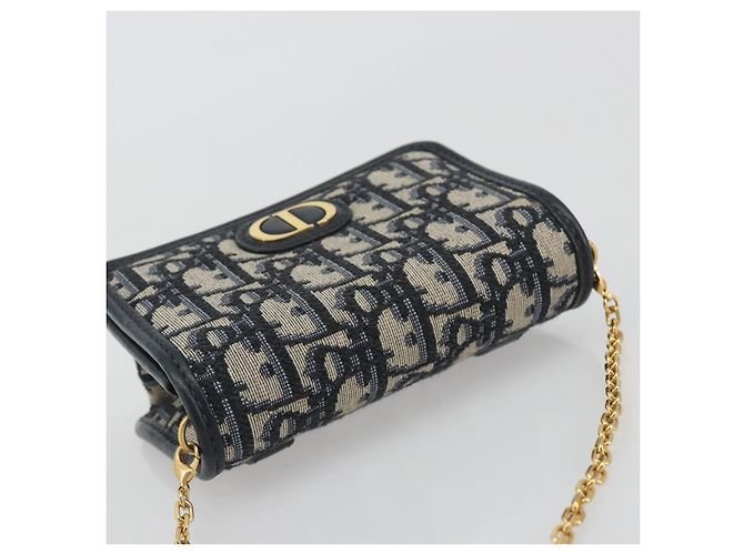 Borsa a tracolla con catena Christian Dior Trotter Canvas Navy Gold Auth 196933M D'oro Blu navy - vista 6