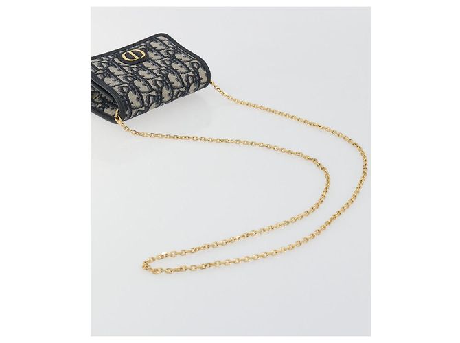 Borsa a tracolla con catena Christian Dior Trotter Canvas Navy Gold Auth 196933M D'oro Blu navy - vista 7