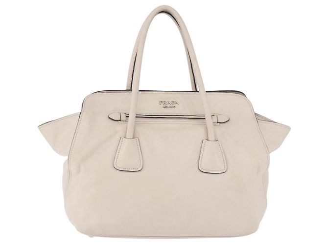 Tote PRADA Handtasche aus Leder Weiß Silber BN2611 Auth am12429A - Ansicht 13