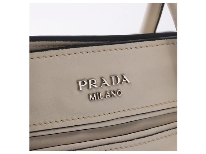 Tote PRADA Handtasche aus Leder Weiß Silber BN2611 Auth am12429A - Ansicht 19