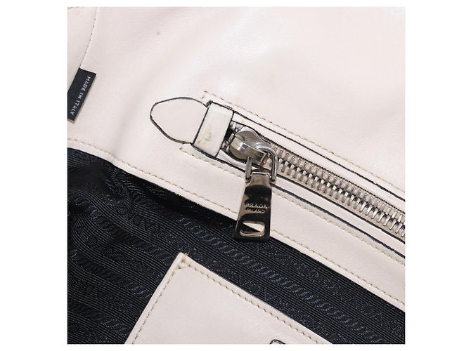 Tote PRADA Handtasche aus Leder Weiß Silber BN2611 Auth am12429A - Ansicht 24