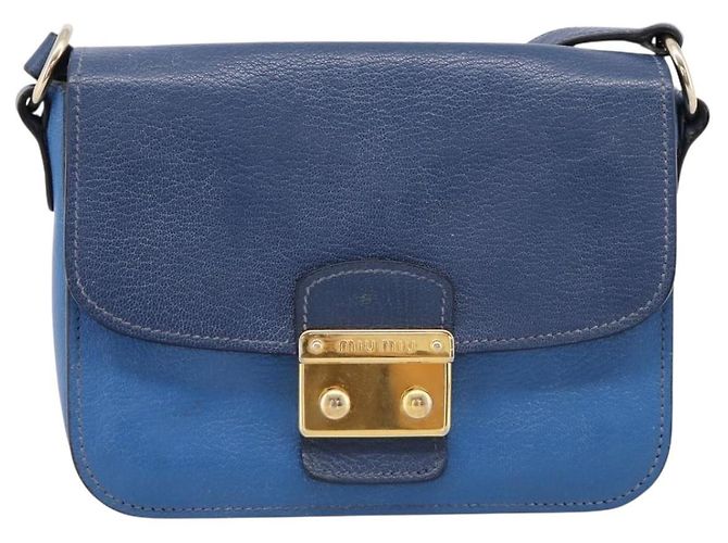 Borsa a tracolla Miu Miu in pelle blu navy tono oro Auth 198643A - vista 13