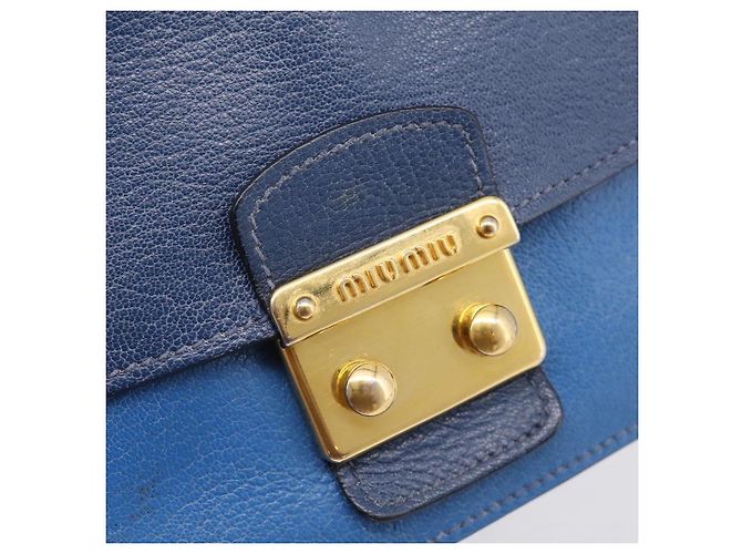 Borsa a tracolla Miu Miu in pelle blu navy tono oro Auth 198643A - vista 18