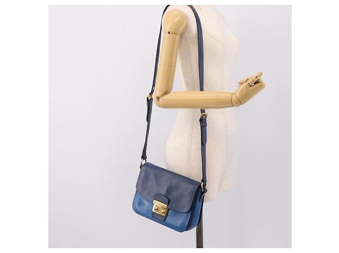 Borsa a tracolla Miu Miu in pelle blu navy tono oro Auth 198643A - vista 27