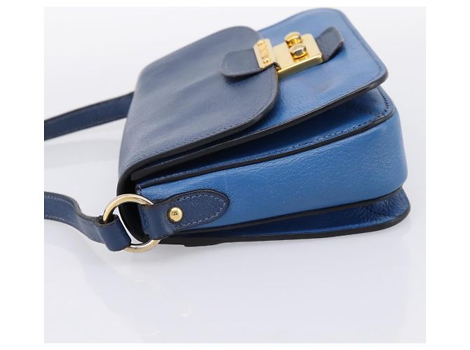 Borsa a tracolla Miu Miu in pelle blu navy tono oro Auth 198643A - vista 3