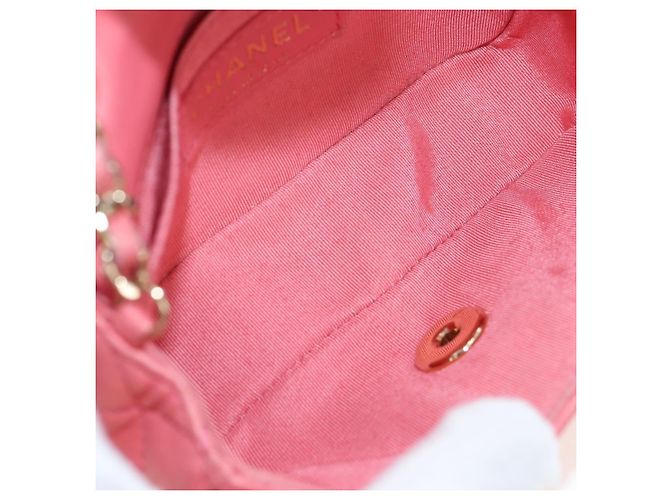 Borsa a catena CHANEL Mini Matelasse 14 Valentine in pelle di agnello rosa CC Auth 196341SAM D'oro - vista 10