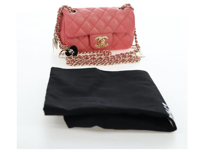 Borsa a catena CHANEL Mini Matelasse 14 Valentine in pelle di agnello rosa CC Auth 196341SAM D'oro - vista 12
