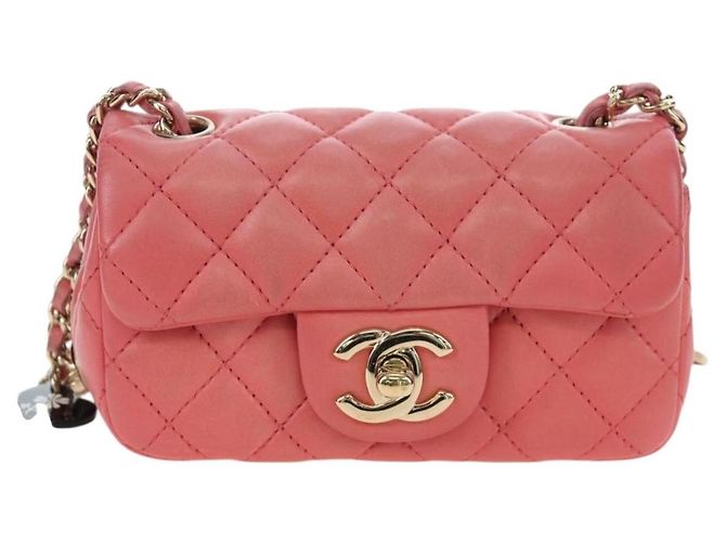 Borsa a catena CHANEL Mini Matelasse 14 Valentine in pelle di agnello rosa CC Auth 196341SAM D'oro - vista 13