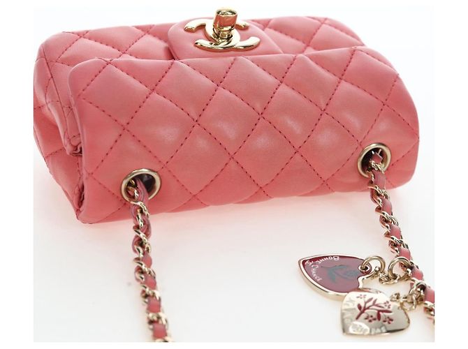 Borsa a catena CHANEL Mini Matelasse 14 Valentine in pelle di agnello rosa CC Auth 196341SAM D'oro - vista 14