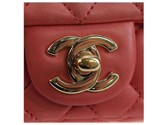 Borsa a catena CHANEL Mini Matelasse 14 Valentine in pelle di agnello rosa CC Auth 196341SAM D'oro - vista 20