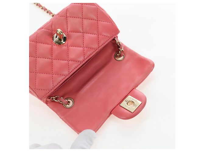 Borsa a catena CHANEL Mini Matelasse 14 Valentine in pelle di agnello rosa CC Auth 196341SAM D'oro - vista 21