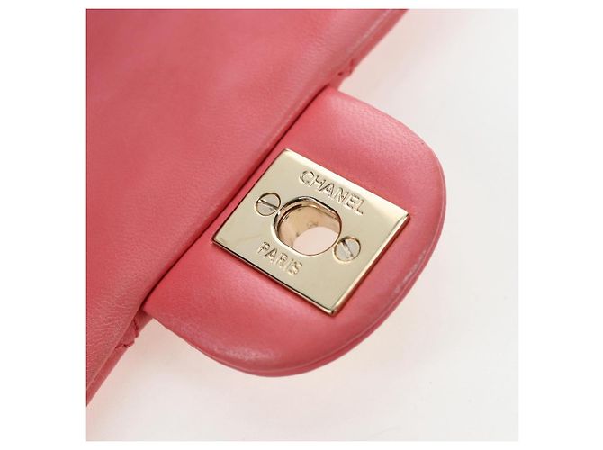 Borsa a catena CHANEL Mini Matelasse 14 Valentine in pelle di agnello rosa CC Auth 196341SAM D'oro - vista 22