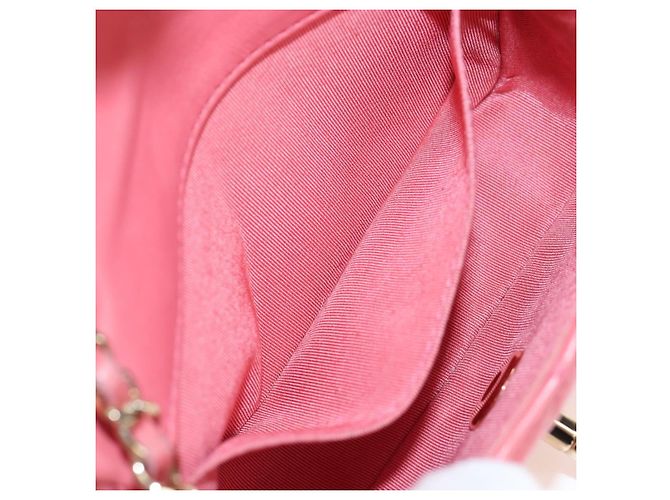 Borsa a catena CHANEL Mini Matelasse 14 Valentine in pelle di agnello rosa CC Auth 196341SAM D'oro - vista 26