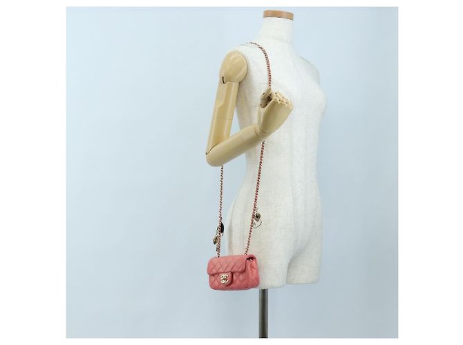 Borsa a catena CHANEL Mini Matelasse 14 Valentine in pelle di agnello rosa CC Auth 196341SAM D'oro - vista 27