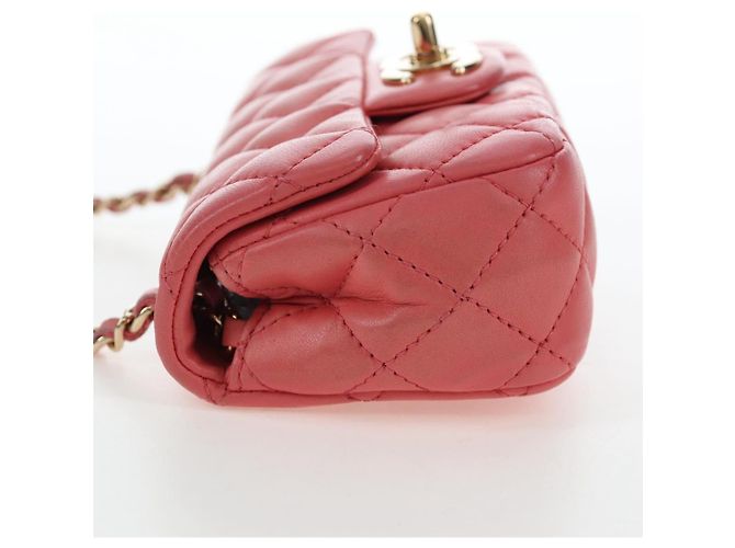 Borsa a catena CHANEL Mini Matelasse 14 Valentine in pelle di agnello rosa CC Auth 196341SAM D'oro - vista 4