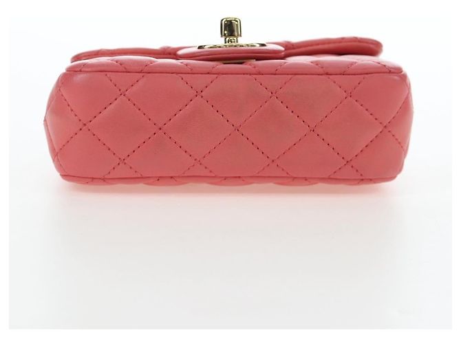 Borsa a catena CHANEL Mini Matelasse 14 Valentine in pelle di agnello rosa CC Auth 196341SAM D'oro - vista 6