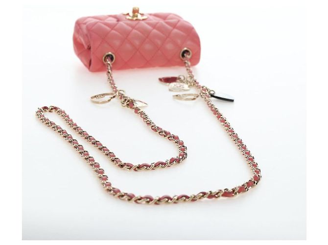 Borsa a catena CHANEL Mini Matelasse 14 Valentine in pelle di agnello rosa CC Auth 196341SAM D'oro - vista 7