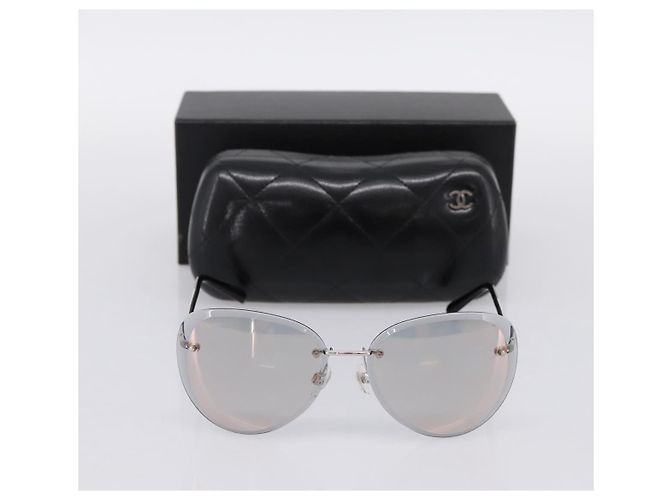 CHANEL Randlose Sonnenbrille Metal Gray Silver CC Auth am12308M Braun Silber - Ansicht 12