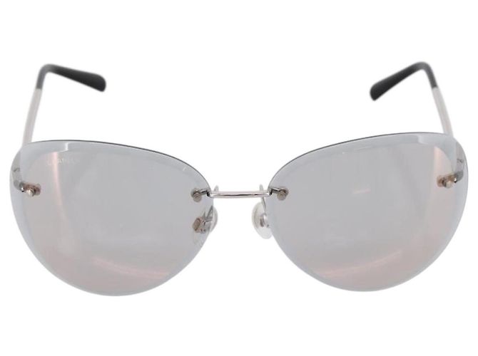 CHANEL Randlose Sonnenbrille Metal Gray Silver CC Auth am12308M Braun Silber - Ansicht 13
