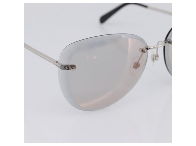 CHANEL Randlose Sonnenbrille Metal Gray Silver CC Auth am12308M Braun Silber - Ansicht 7