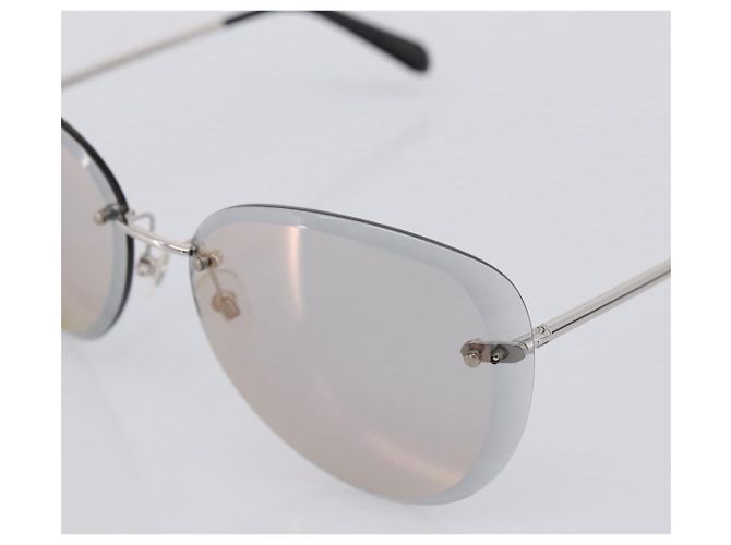 CHANEL Randlose Sonnenbrille Metal Gray Silver CC Auth am12308M Braun Silber - Ansicht 8