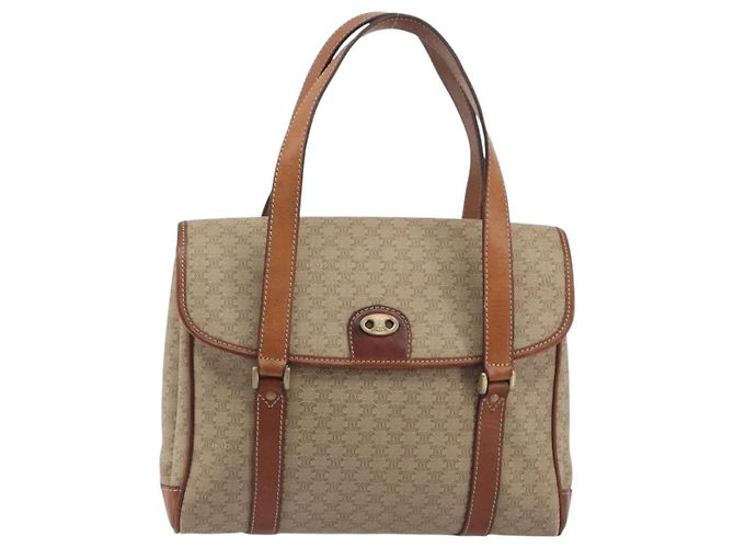 Céline Borsa a mano CELINE Macadam Canvas PVC Beige Gold Auth 197166 D'oro - vista 13