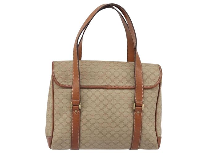 Céline Borsa a mano CELINE Macadam Canvas PVC Beige Gold Auth 197166 D'oro - vista 2