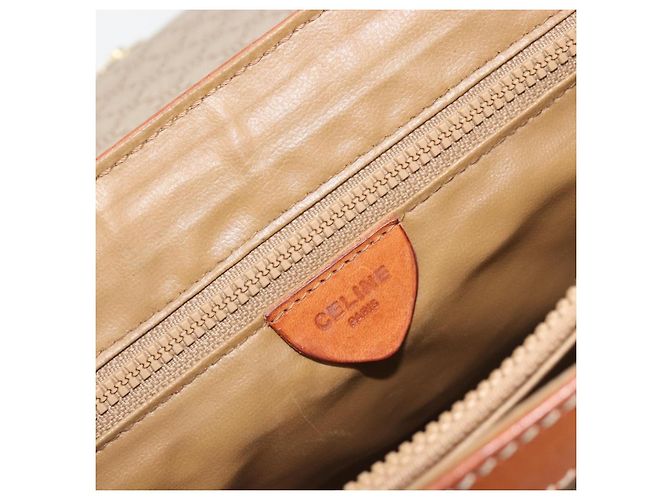 Céline Borsa a mano CELINE Macadam Canvas PVC Beige Gold Auth 197166 D'oro - vista 20