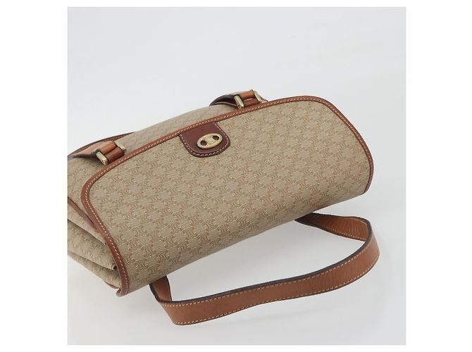 Céline Borsa a mano CELINE Macadam Canvas PVC Beige Gold Auth 197166 D'oro - vista 6