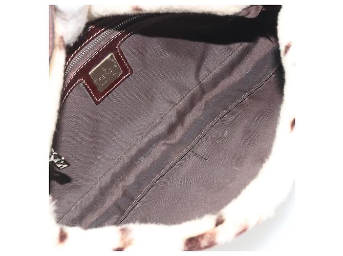 Sac à épaule FENDI Mamma Baguette en fourrure Ivory Silver Auth 197511SAM Argenté Écru - vue 10