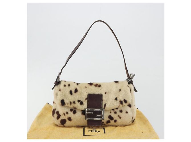 Sac à épaule FENDI Mamma Baguette en fourrure Ivory Silver Auth 197511SAM Argenté Écru - vue 12