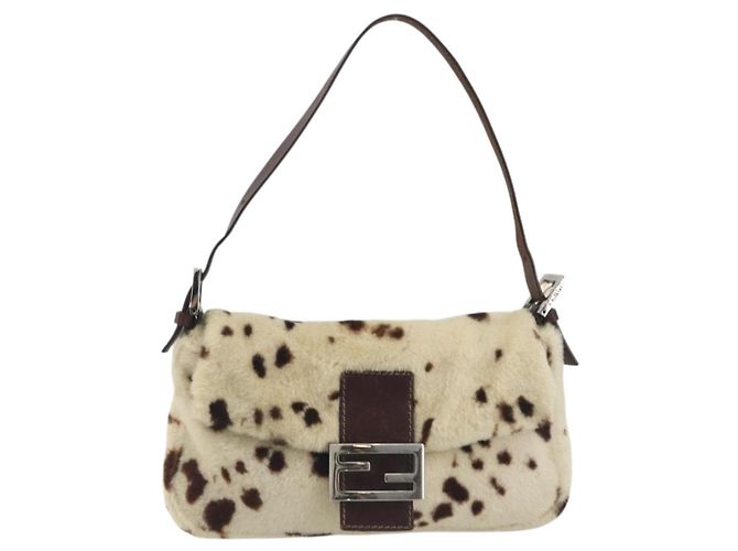 Sac à épaule FENDI Mamma Baguette en fourrure Ivory Silver Auth 197511SAM Argenté Écru - vue 13