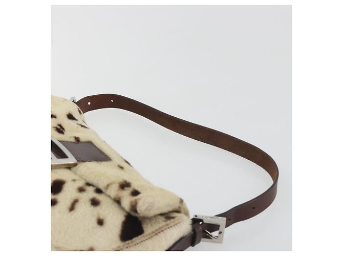 Sac à épaule FENDI Mamma Baguette en fourrure Ivory Silver Auth 197511SAM Argenté Écru - vue 14