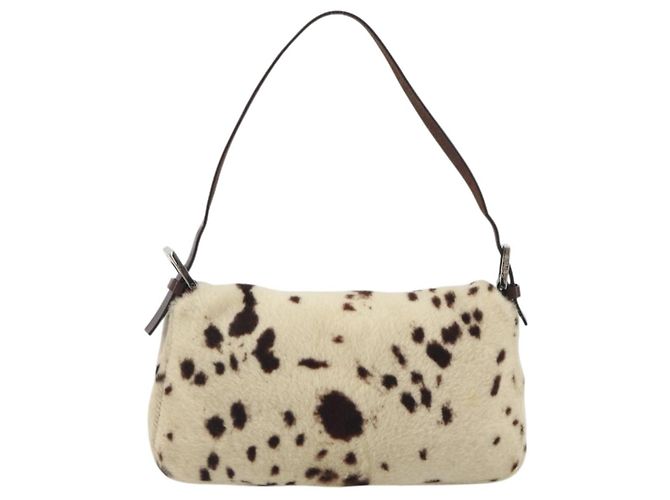 Sac à épaule FENDI Mamma Baguette en fourrure Ivory Silver Auth 197511SAM Argenté Écru - vue 2