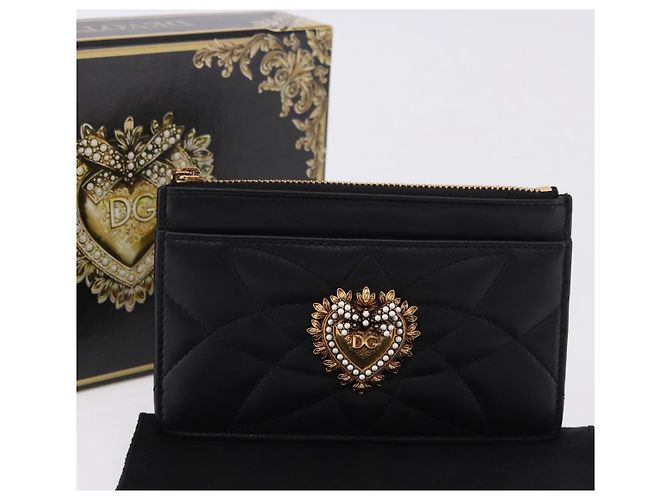 Dolce & Gabbana Portacarte DOLCE&GABBANA Devotion Medium in pelle nera e oro Auth BA14822V Nero - vista 12