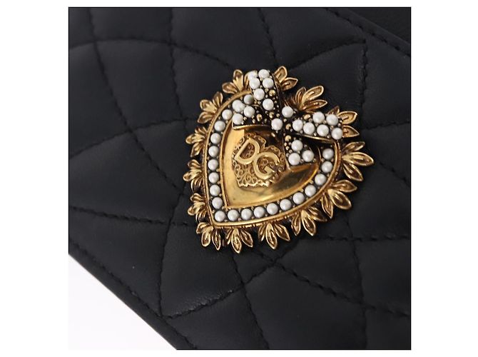 Dolce & Gabbana Portacarte DOLCE&GABBANA Devotion Medium in pelle nera e oro Auth BA14822V Nero - vista 17