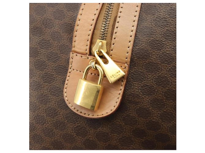 Céline Sac Boston CELINE Macadam PVC Cuir Marron Ton Or Auth 194119A - vue 20