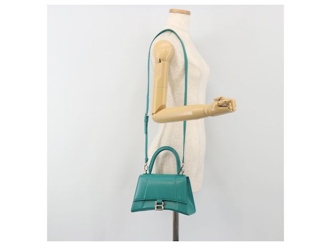 Borsa BALENCIAGA Hour Glass Small in pelle 2way Verde Argento 593546 Auth 196703M - vista 28