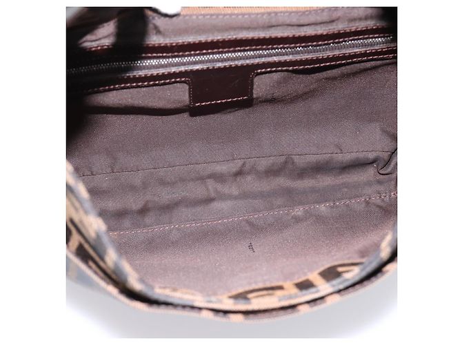 Borsa a tracolla FENDI Zucca Canvas Mamma Baguette Marrone Nero Auth 198708V - vista 11