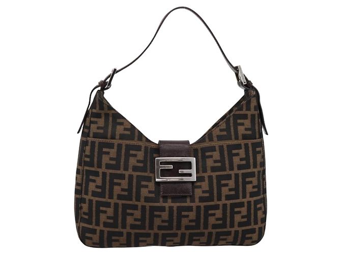 Borsa a tracolla FENDI Zucca Canvas Mamma Baguette Marrone Nero Auth 198708V - vista 13