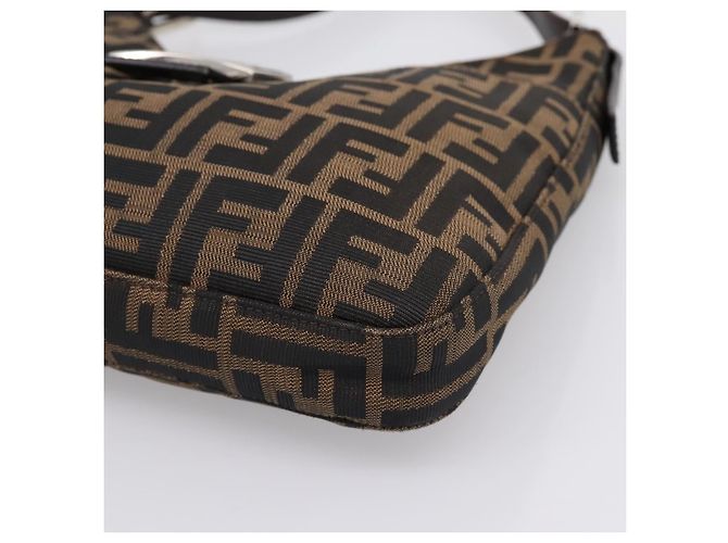 Borsa a tracolla FENDI Zucca Canvas Mamma Baguette Marrone Nero Auth 198708V - vista 14