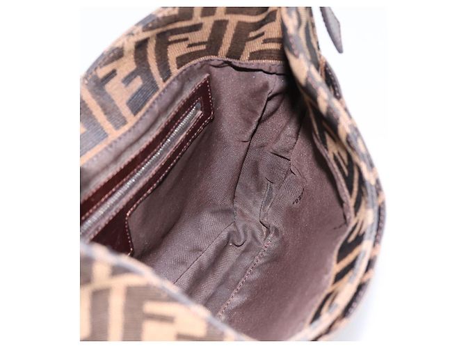 Borsa a tracolla FENDI Zucca Canvas Mamma Baguette Marrone Nero Auth 198708V - vista 18