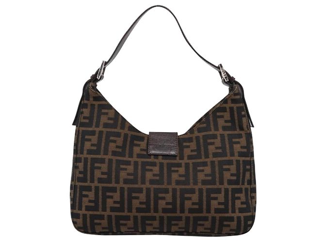 Borsa a tracolla FENDI Zucca Canvas Mamma Baguette Marrone Nero Auth 198708V - vista 2